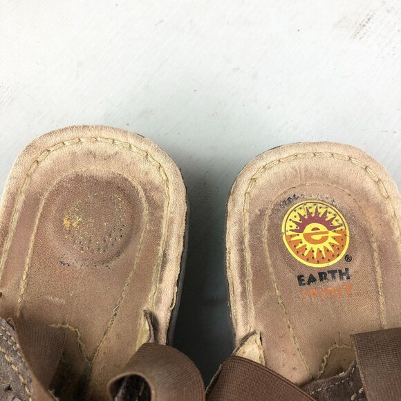 Earth Women's Size 7 Willow Brown Leather Open Toe Slingback Wedge Heel Sandals - Picture 11 of 13